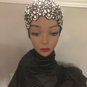 Frank Olive for Neiman Marcus vintage Black with crystals hat, skull cap